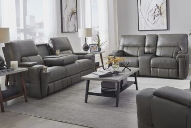 Hudson Oasis Coal Power Reclining 2 Piece Sofa & Loveseat Set