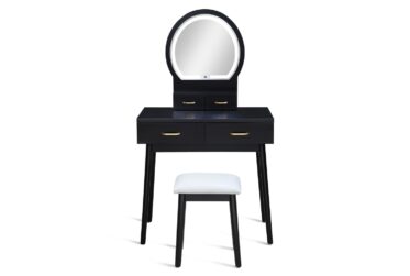 Cecilia Black Vanity Table & Stool With LED