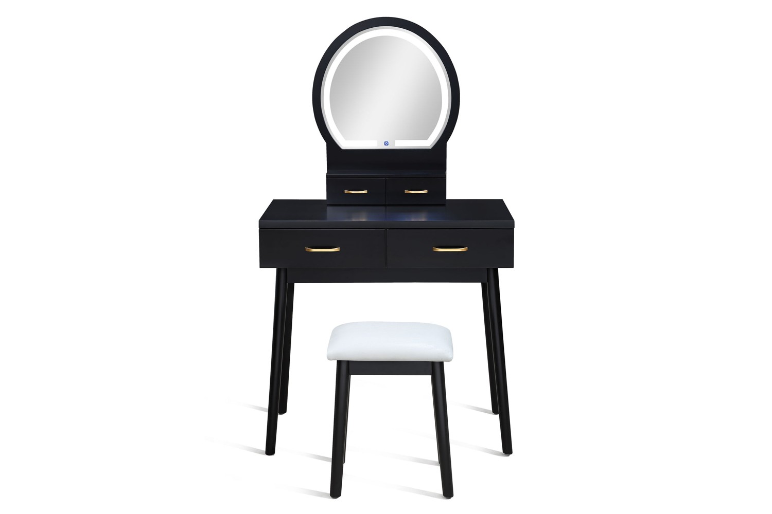 Cecilia Black Vanity Table & Stool With LED