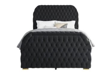 Natalia Black King Upholstered Bed With Fireplace And TV Lift