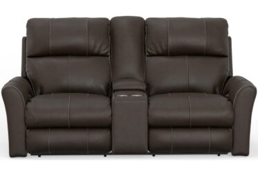 Fredda Coffee Leather Power Reclining Loveseat With Console