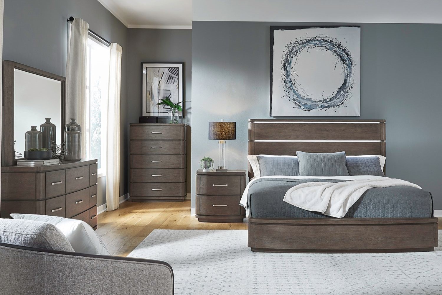 Cascade Falls Satin Espresso King Panel 5 Piece Bedroom Set