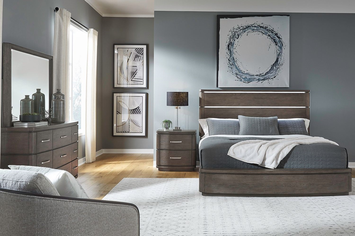 Cascade Falls Satin Espresso Queen Panel 4 Piece Bedroom Set