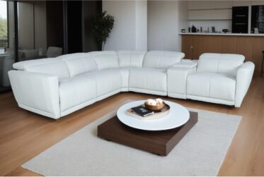 9005 Fog Leather 6-Piece Power Reclining Sectional