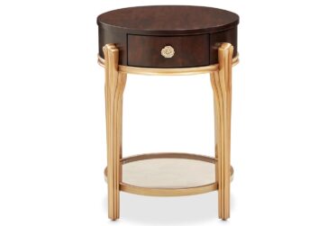Camellia Field Warm Pecan Round End Table With Drawer By Michael Amini
