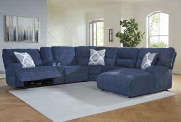 Acklen Place Navy 6-Piece Power Reclining Sectional With Right Chaise