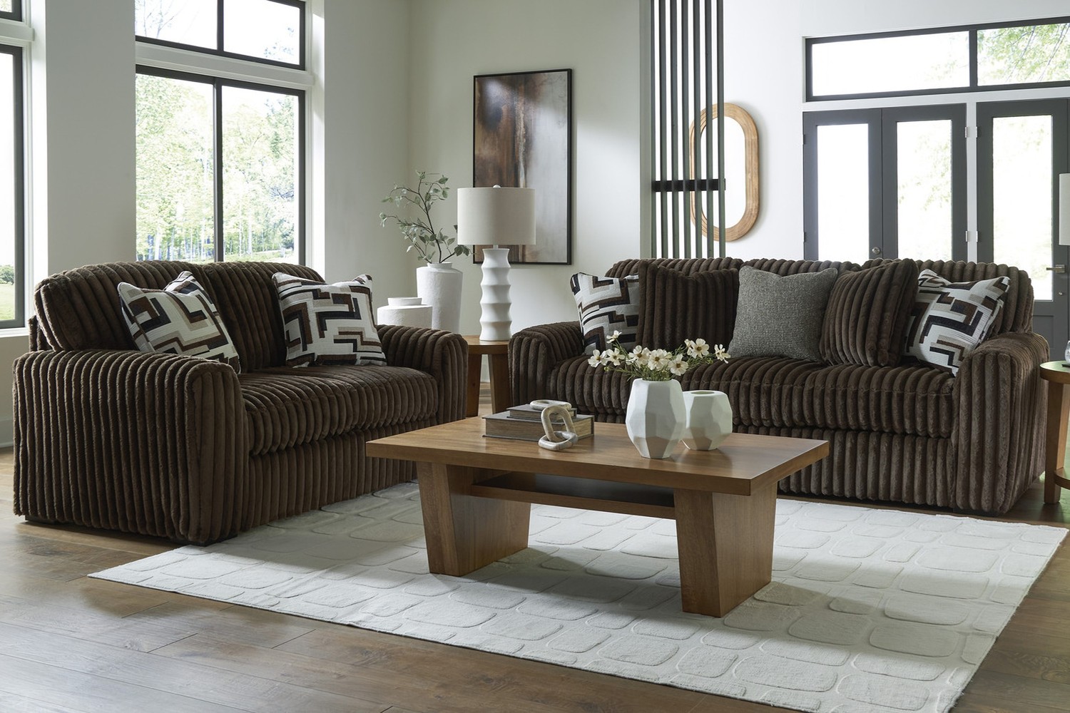 Midnight-Madness Chocolate 2 Piece Sofa & Loveseat Set - Georgia