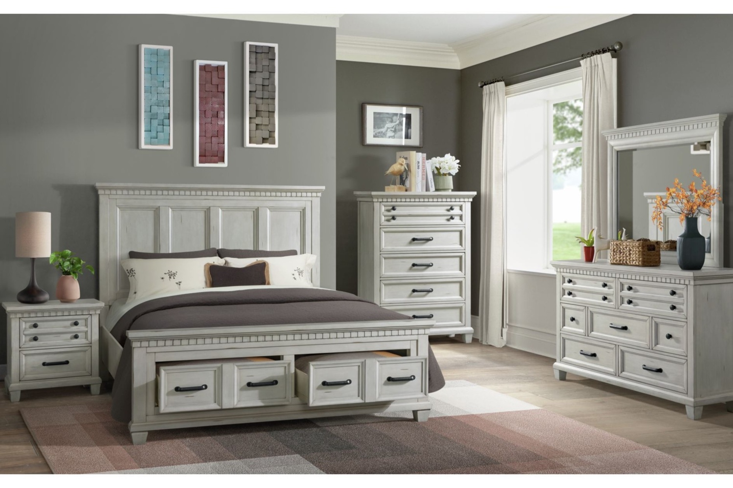 McCoy Antique White Queen Storage 4 Piece Bedroom Set
