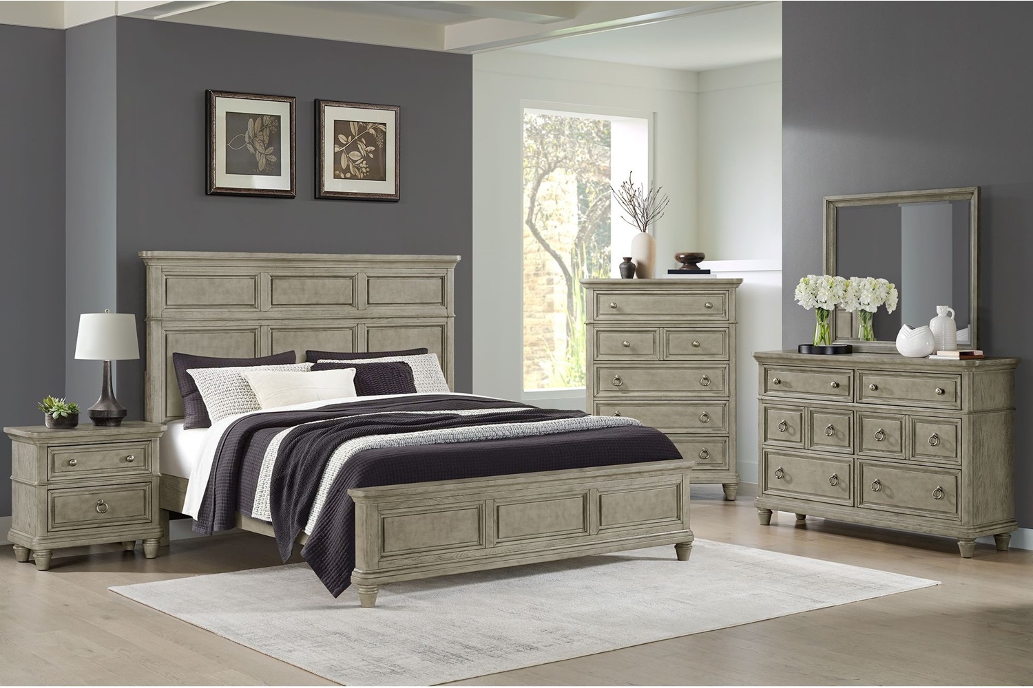 Whit-Ash Light Gray Queen 4 Piece Bedroom Set