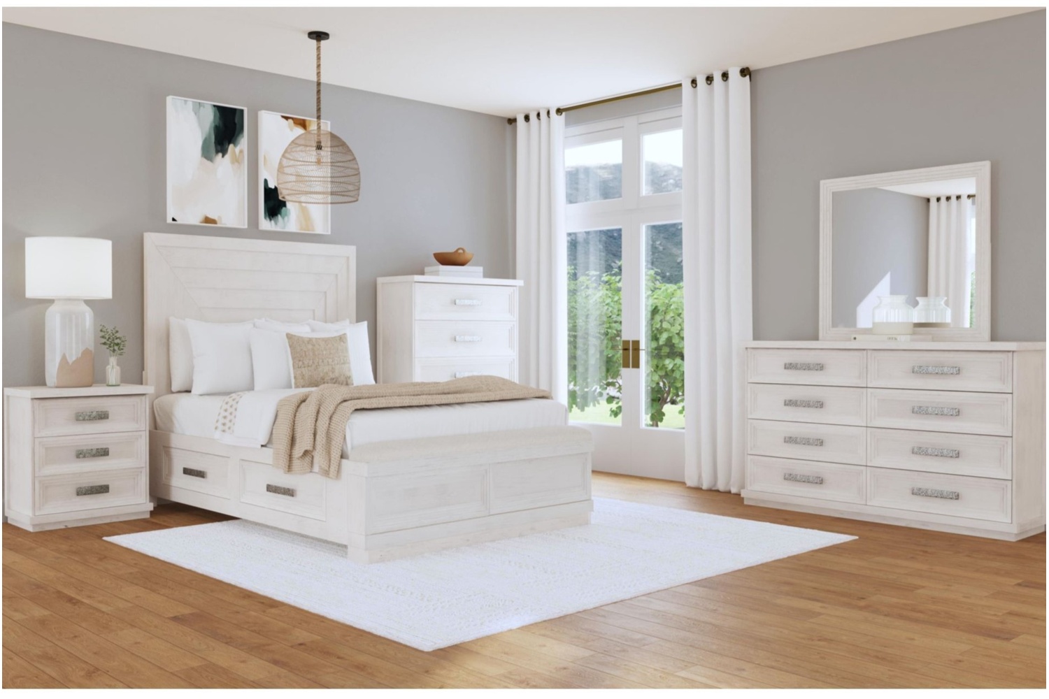 Avalanche Antique White 5 Piece Queen Storage Bedroom Set