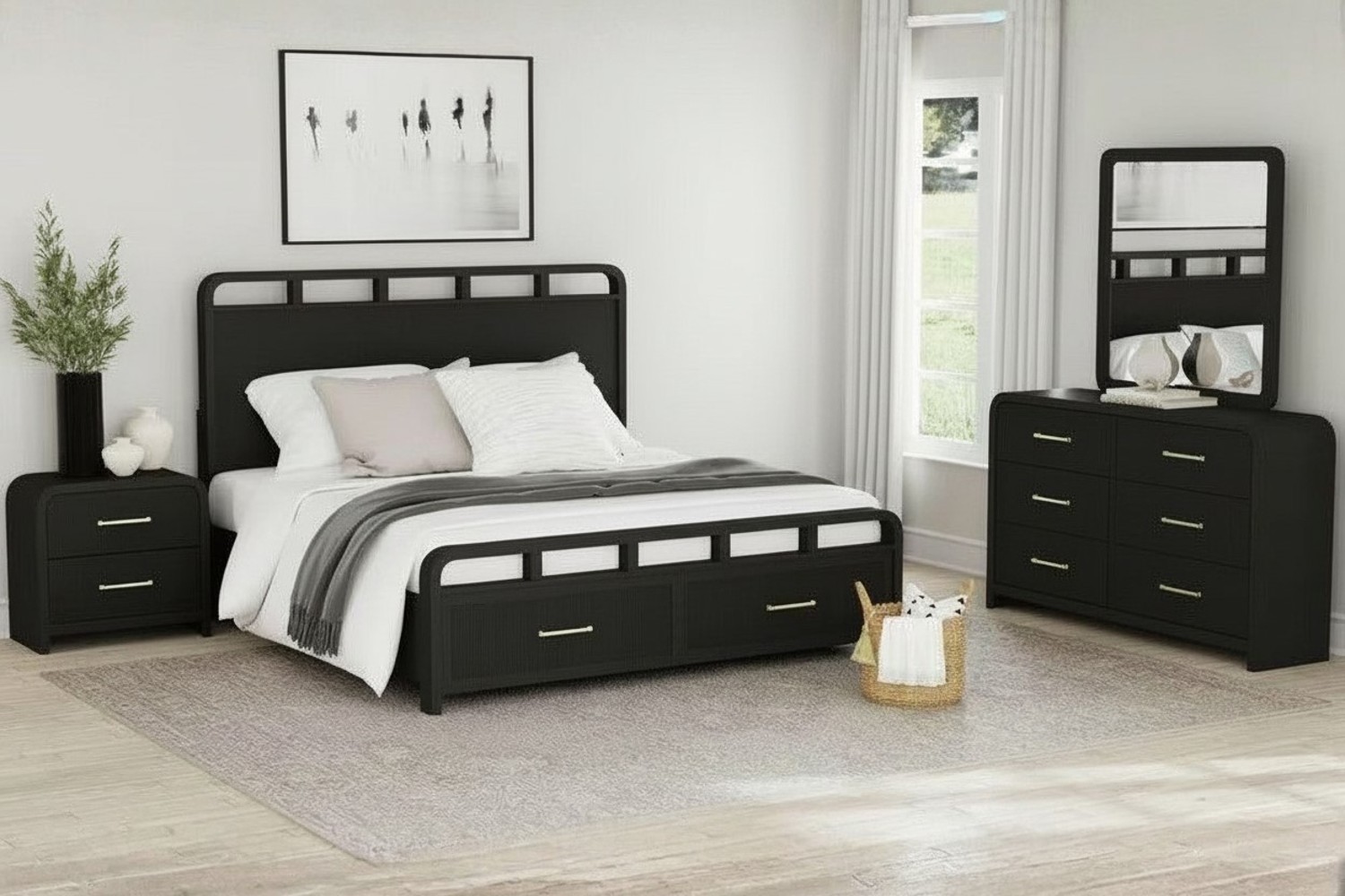 Ridgemont Black Queen Panel Storage 4 Piece Bedroom Set