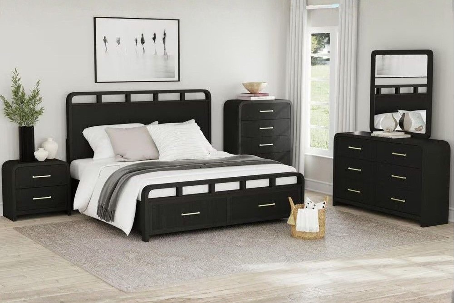 Ridgemont Black Queen Panel Storage 5 Piece Bedroom Set