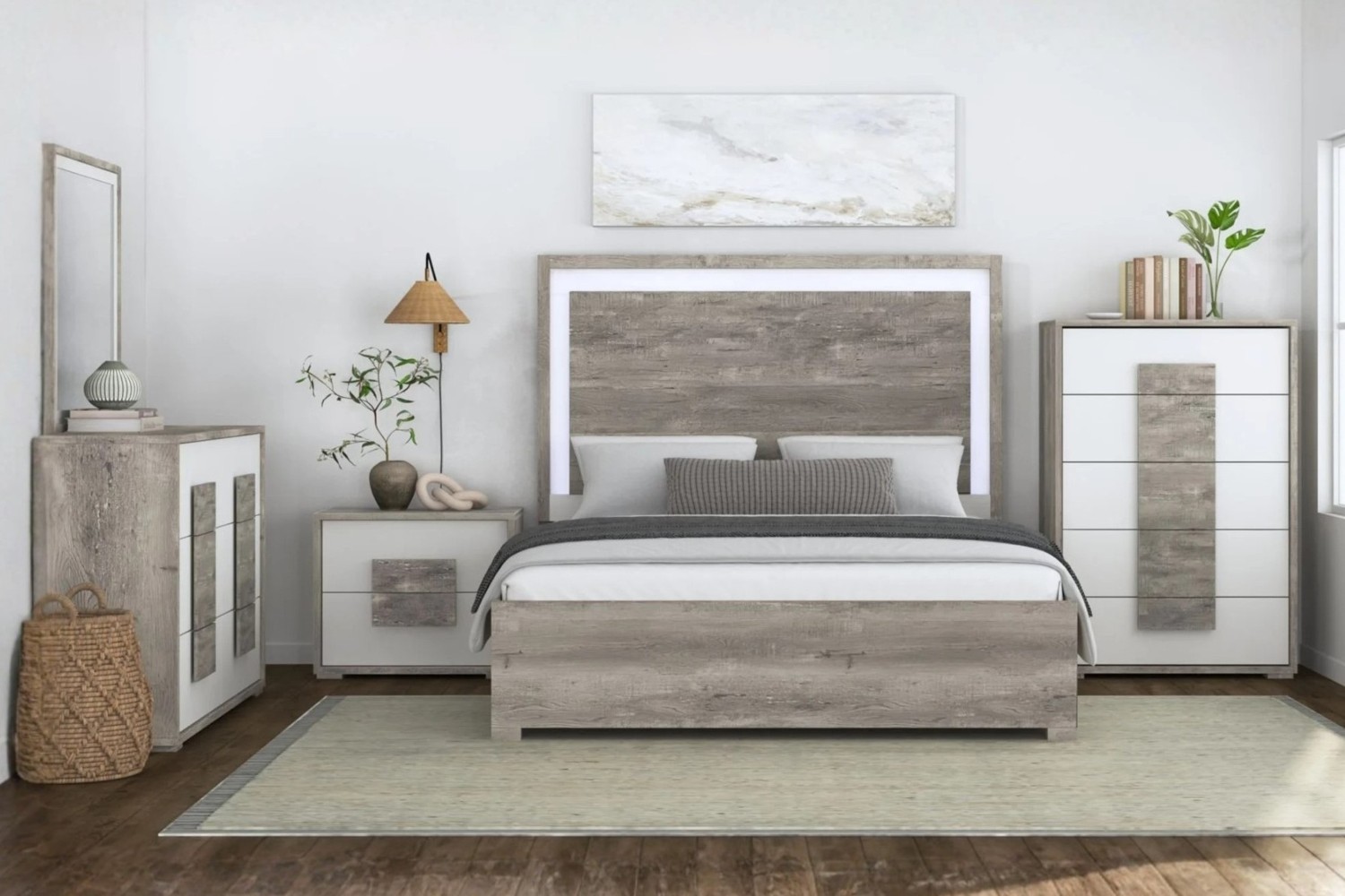 San Matteo Dual Tone Queen 4 Piece Bedroom Set With LED