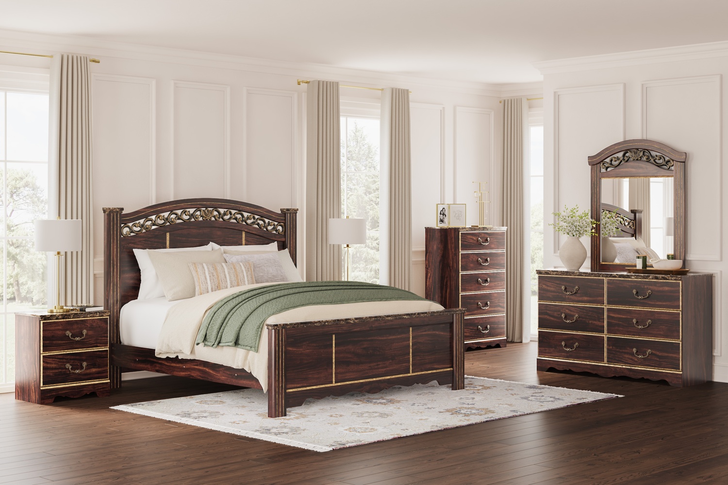 Glosmount Brown Queen Poster 5 Piece Bedroom Set