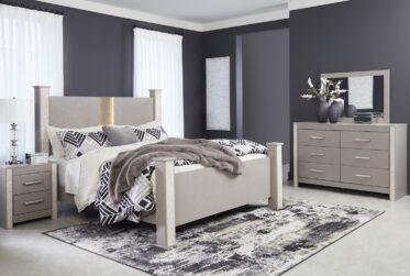 Surancha Gray King Poster LED 4 Piece Bedroom Set