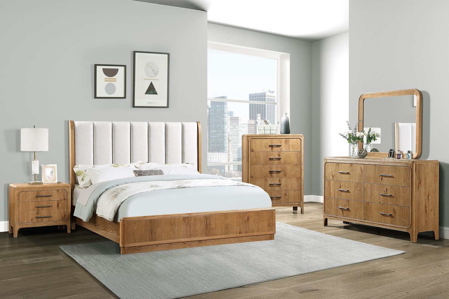 Westcott Cerused Natural King 4 Piece Bedroom Set