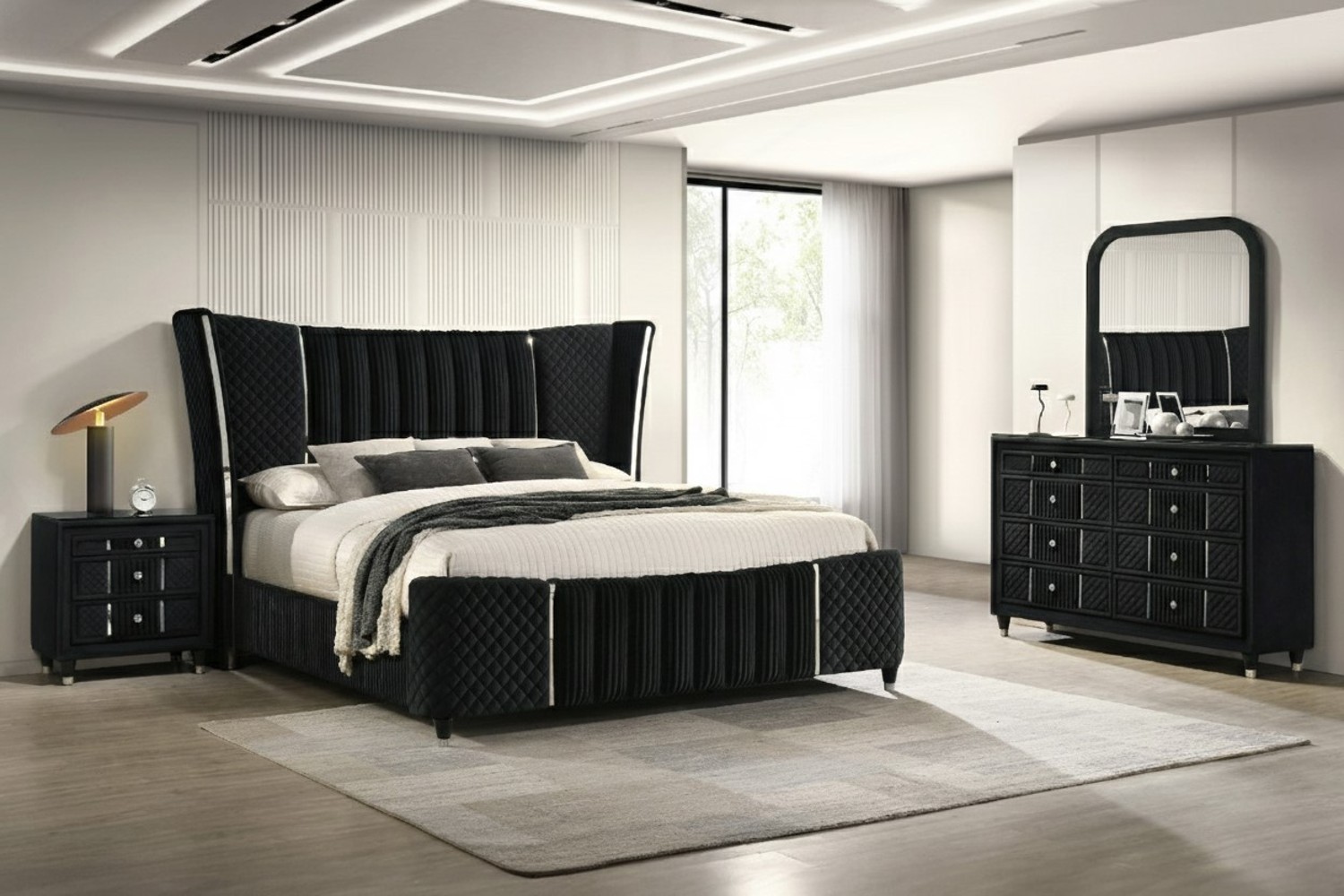 Armany Black King Upholstered 4 Piece Bedroom Set