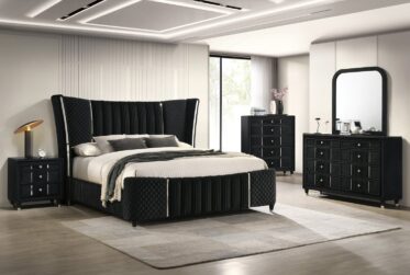 Armany Black Queen Upholstered 5 Piece Bedroom Set