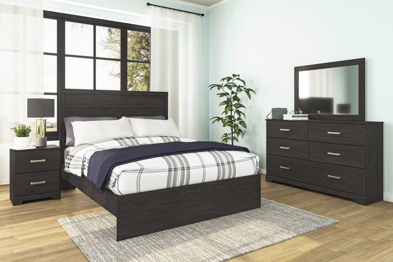 Belachime Charcoal King Panel 4 Piece Bedroom Set