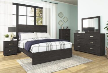 Belachime Charcoal King Panel 5 Piece Bedroom Set
