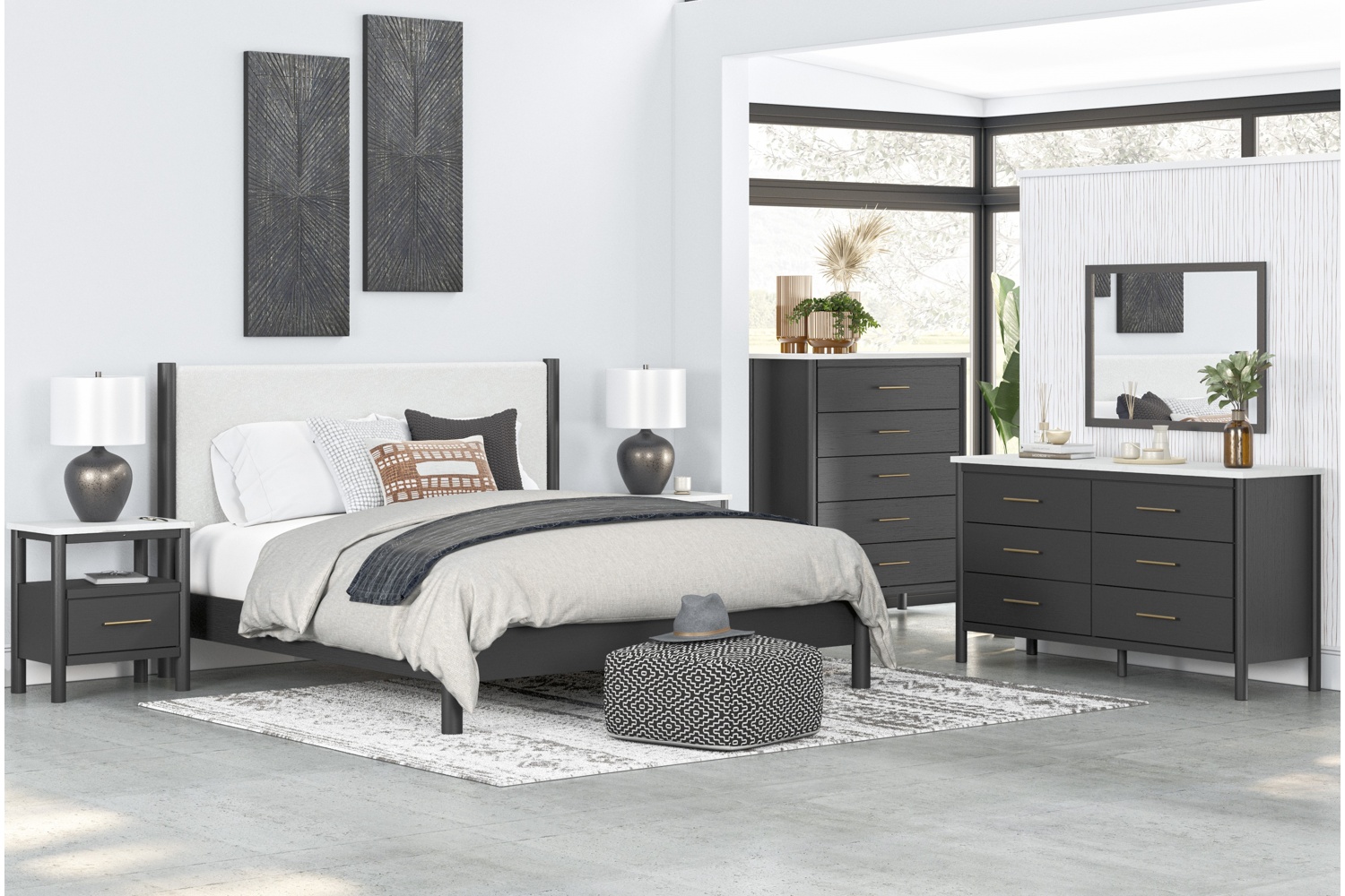 Cadmori Black King Upholstered 4 Piece Bedroom Set