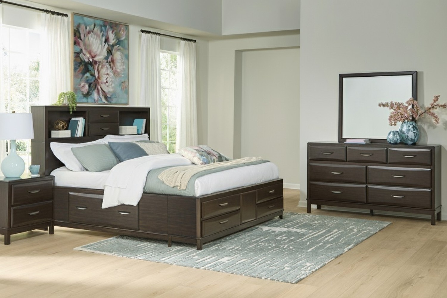 Vanmore Dark Brown King Storage 4 Piece Bedroom Set