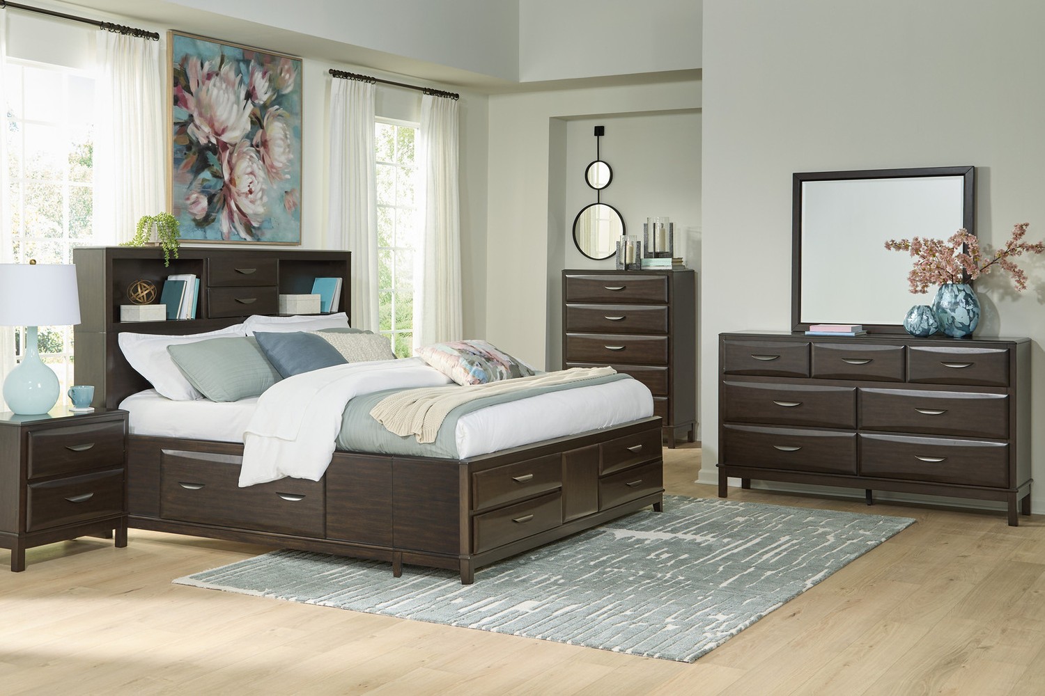 Vanmore Dark Brown King Storage 5 Piece Bedroom Set