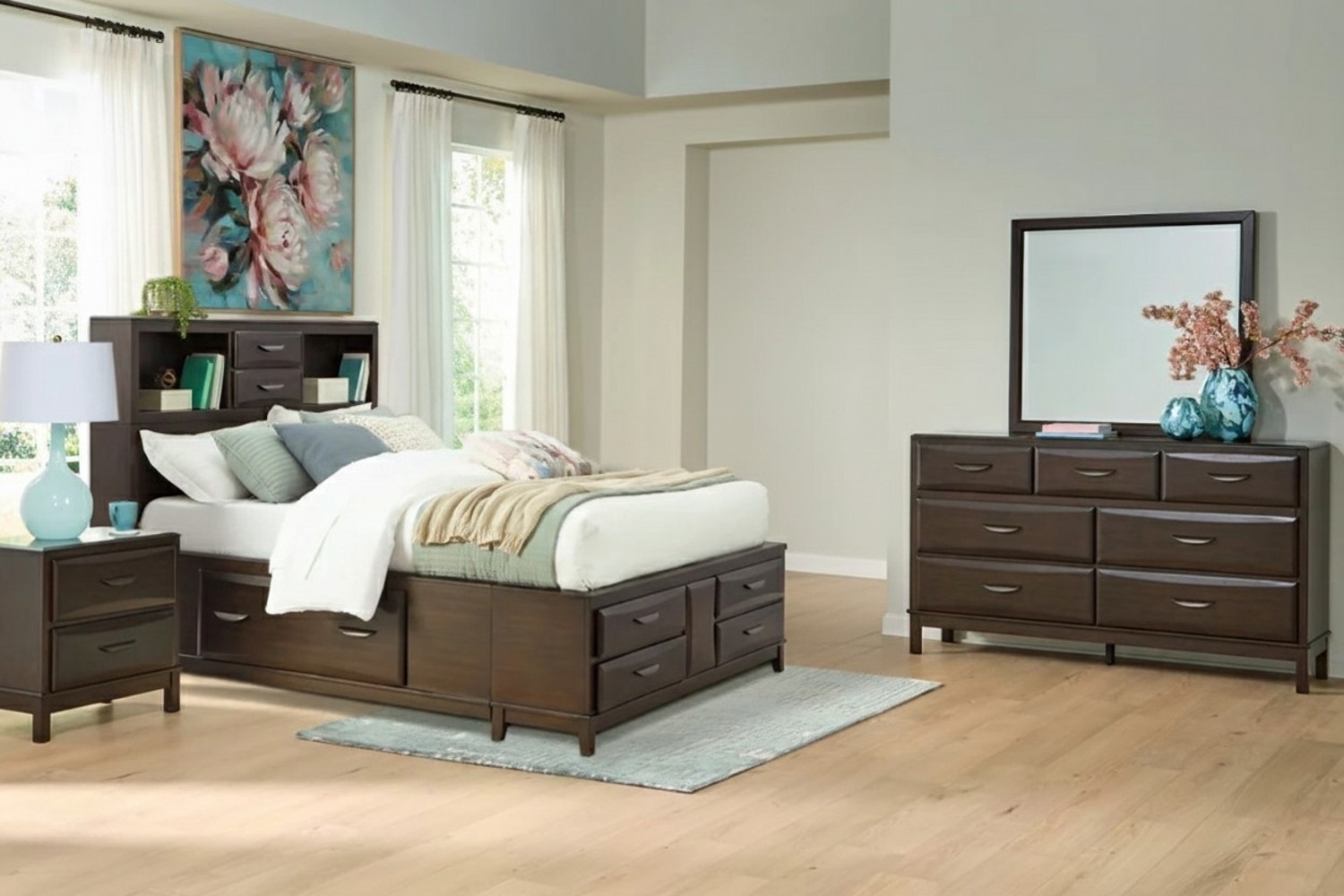 Vanmore Dark Brown Queen Storage 4 Piece Bedroom Set