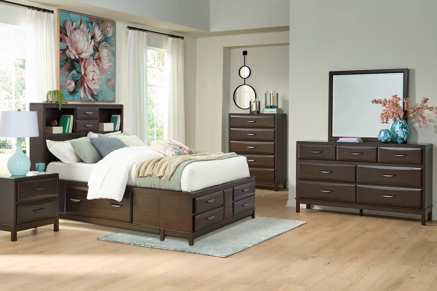 Vanmore Dark Brown Queen Storage 5 Piece Bedroom Set