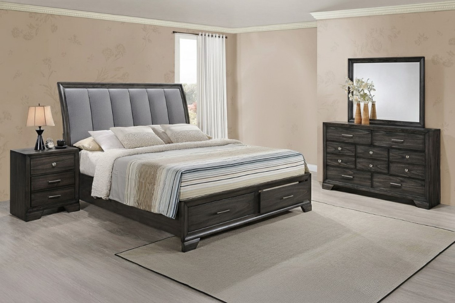 Jaymes Dark King Platform Storage 4 Piece Bedroom Set