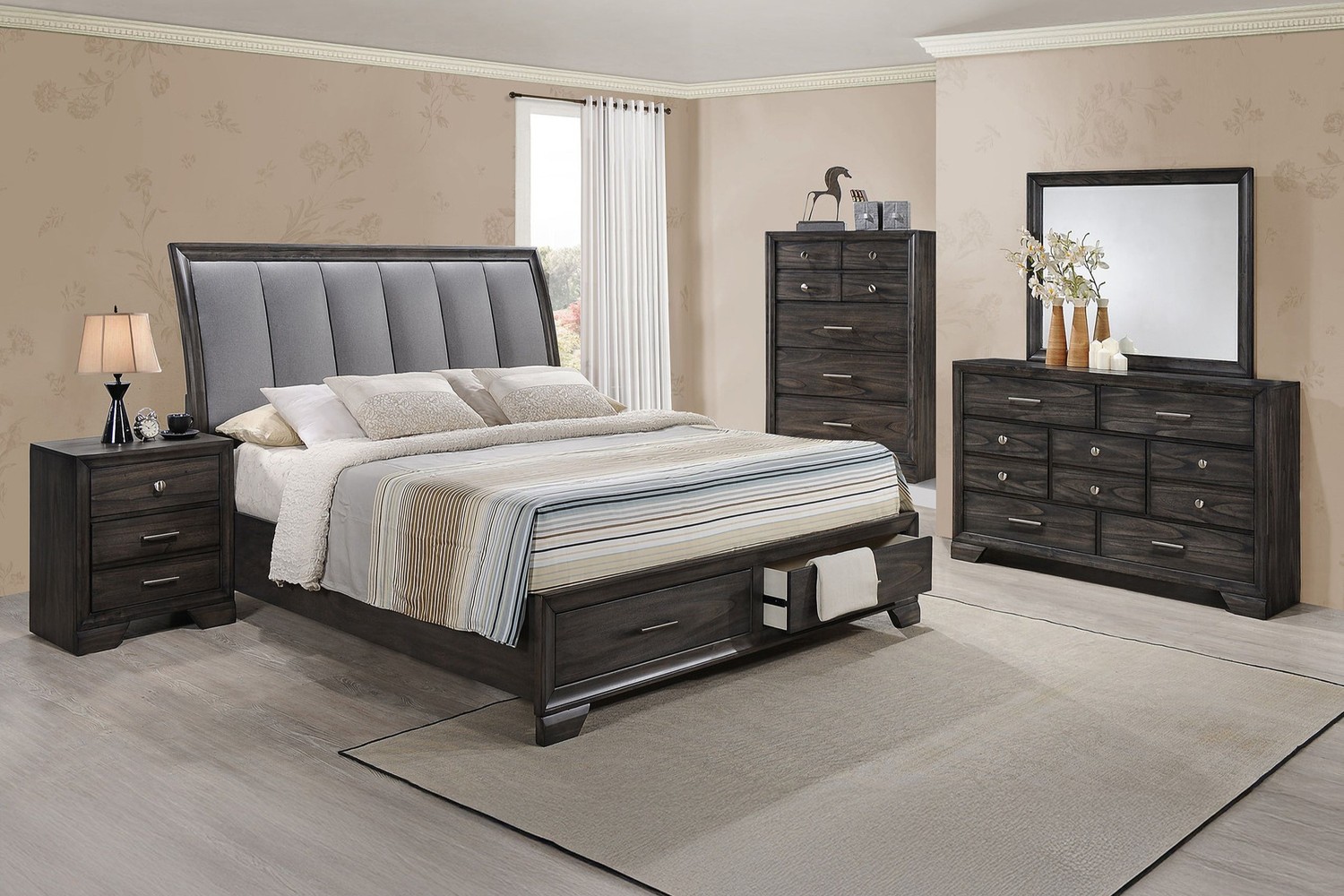 Jaymes Dark King Platform Storage 5 Piece Bedroom Set