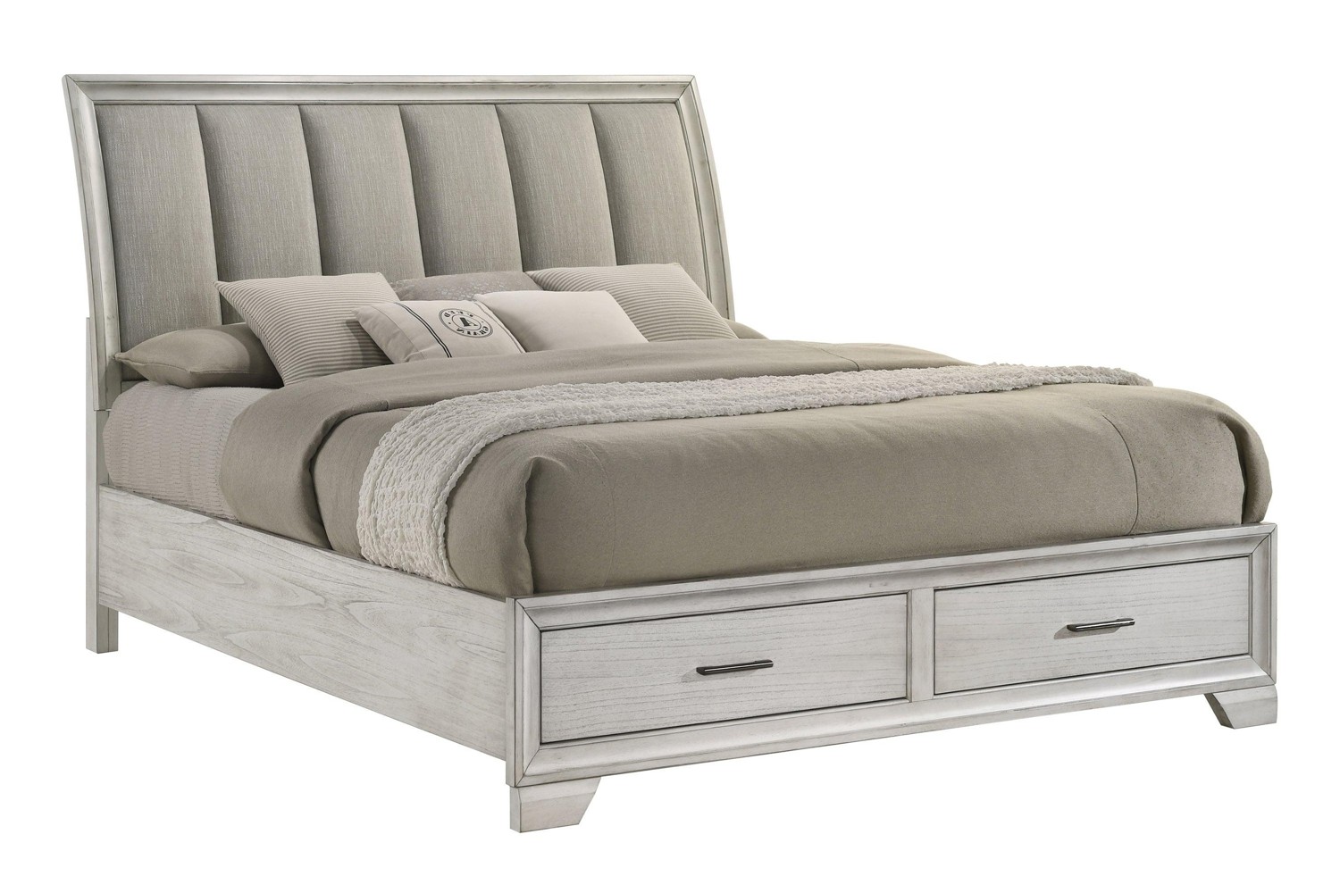 Jaymes White Mist King Sleigh Storage Bed