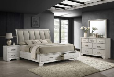 Jaymes White Mist King Sleigh Storage 4 Piece Bedroom Set
