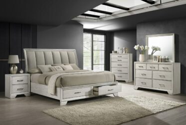 Jaymes White Mist Queen Sleigh Storage 5 Piece Bedroom Set