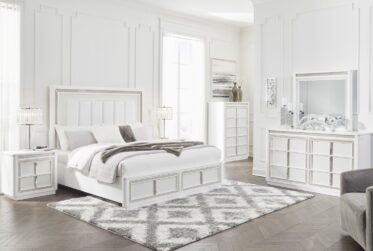 Chalanna White Queen Upholstered Storage 5 Piece Bedroom Set