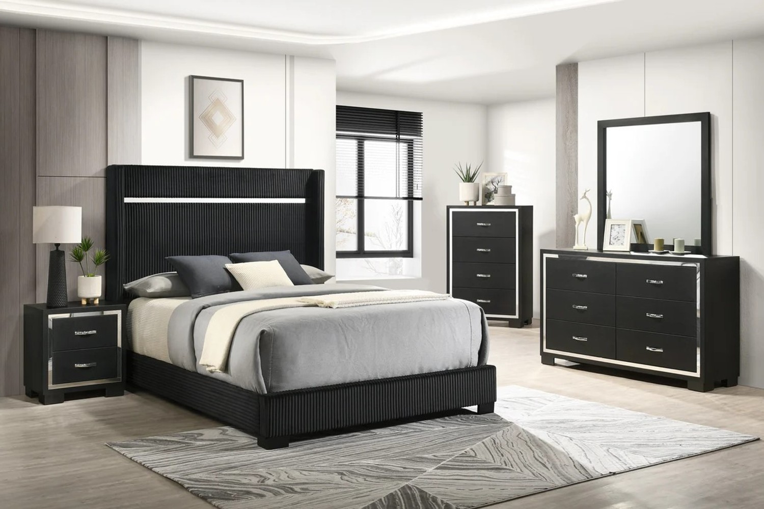 Gennro Black King 5 Piece Bedroom Set