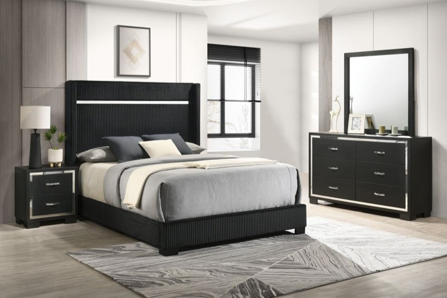 Gennro Black King 4 Piece Bedroom Set