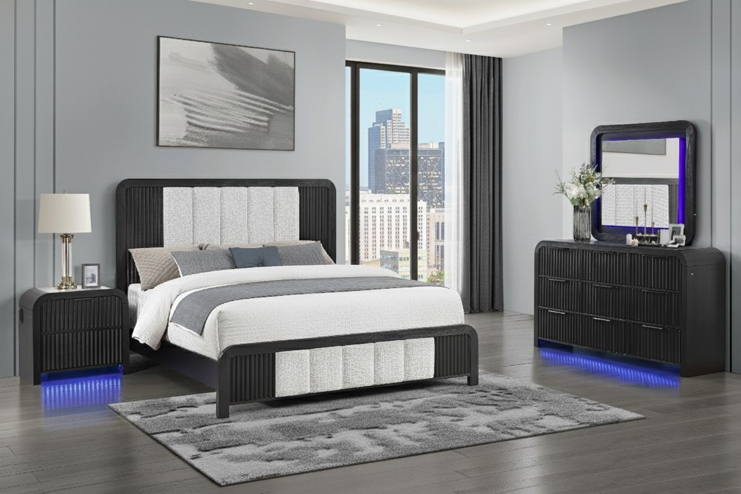 Beckett White/Black King 4 Piece Bedroom Set
