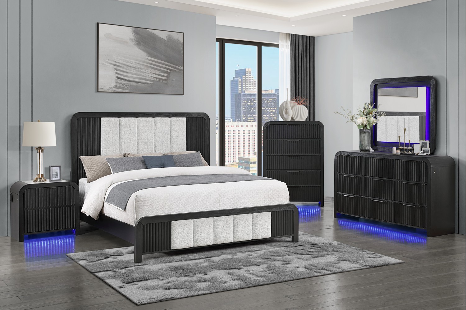 Beckett White/Black King 5 Piece Bedroom Set