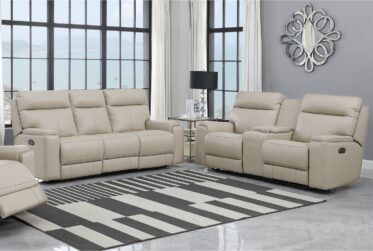 Bryant Taupe Leather Power Reclining 2 Piece Sofa & Loveseat Set By Leather Italia