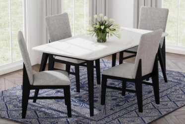 Marlene White Faux Marble 5 Piece Dining Set
