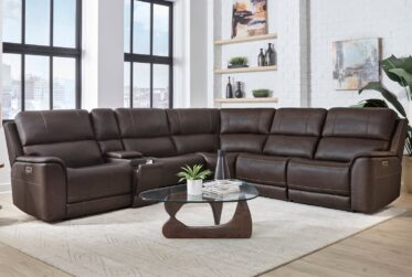 Easton Steamboat Brown Leather 6-Piece Power Reclining Sectional