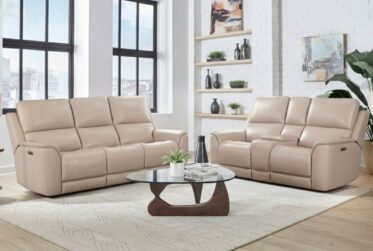 Easton Steamboat Quartz Leather Power Reclining 2 Piece Sofa & Loveseat Set