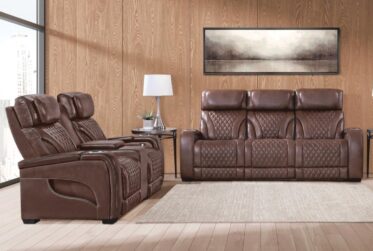 Como Tuscany Cinnamon Leather 2 Piece Power Reclining Sofa & Loveseat