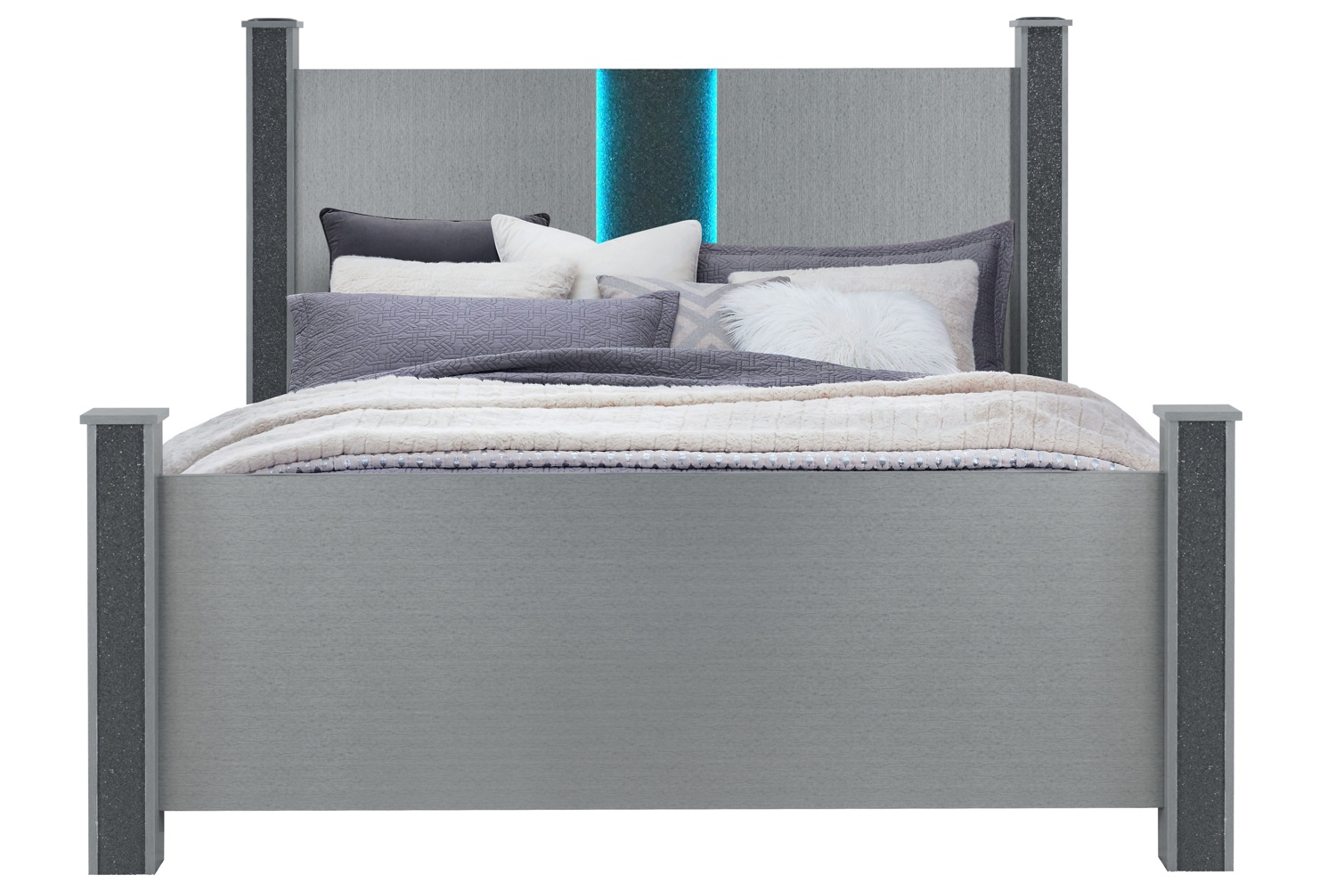 Logan Silver King Bed With LED And Speakers