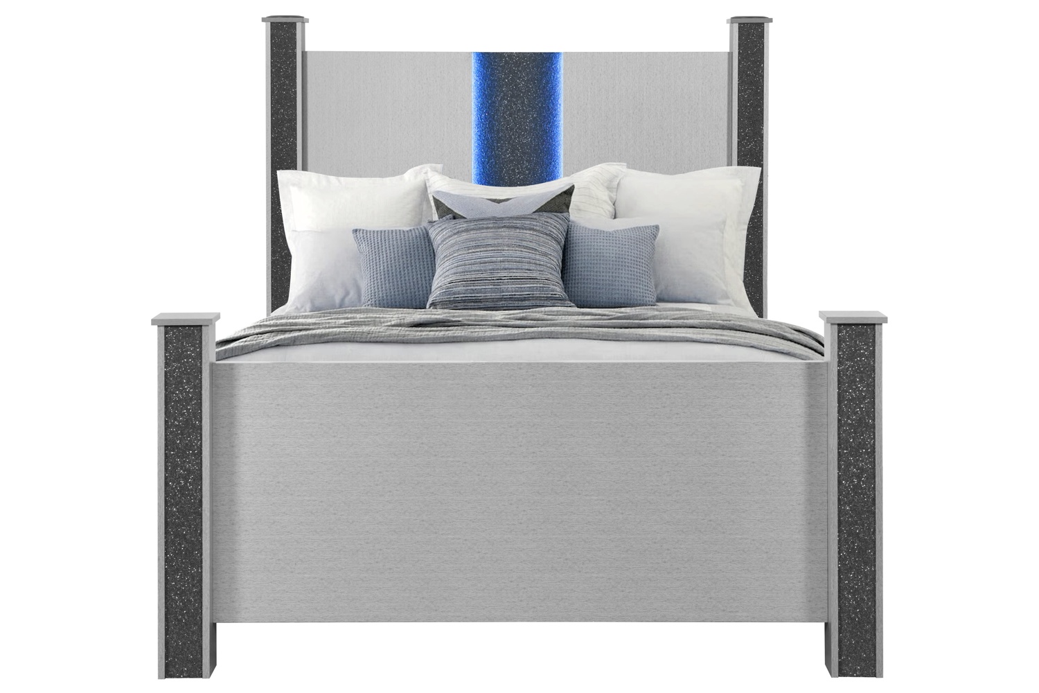 Logan Silver Queen Bed With LED And Speakers