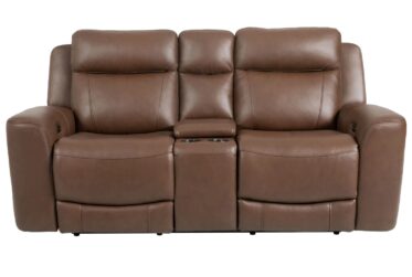Calgary Autumn Umber Leather Power Reclining Loveseat