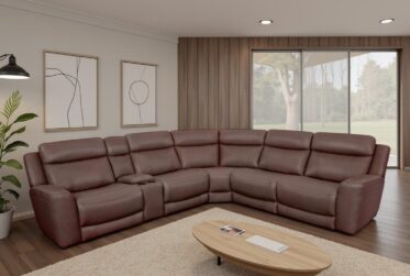 Calgary Autumn Umber Leather 6-Piece Power Reclining Sectional