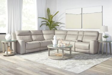 Calgary Stone Leather 6-Piece Power Reclining Sectional