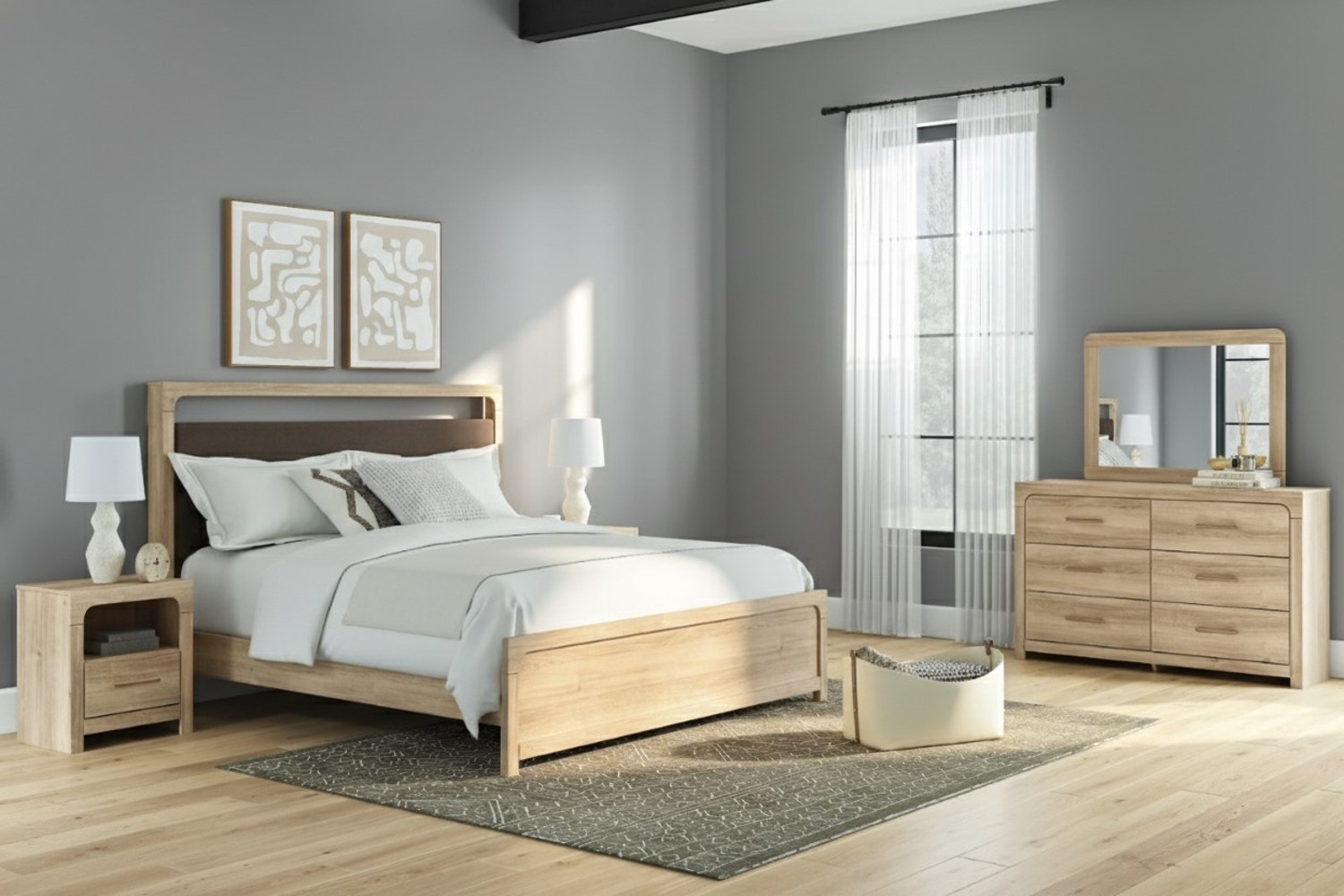 Kinlanni Tan Queen Upholstered Panel 4 Piece Bedroom Set